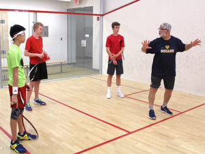 squash camp on court at Deerfield Academy